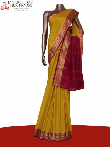 Classic Contrast Pure Mysore Crepe Silk Saree